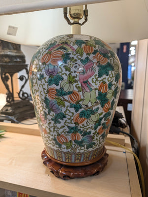 Antique Chinese Porcelain Ginger Jar Lamp Modified Children Picking Melons Hand Painted H26"