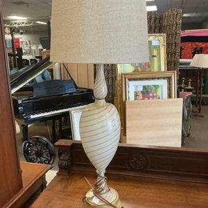 Vintage Italian Seguso Murano White & Gold Swirl Art Glass Table Lamps (pair)