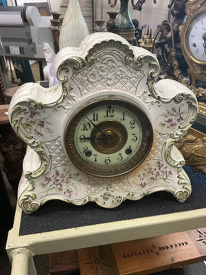 Antique Dresden Porcelain 8-Day Cathedral Bell Strike Mantel Clock for American Wringer Co.