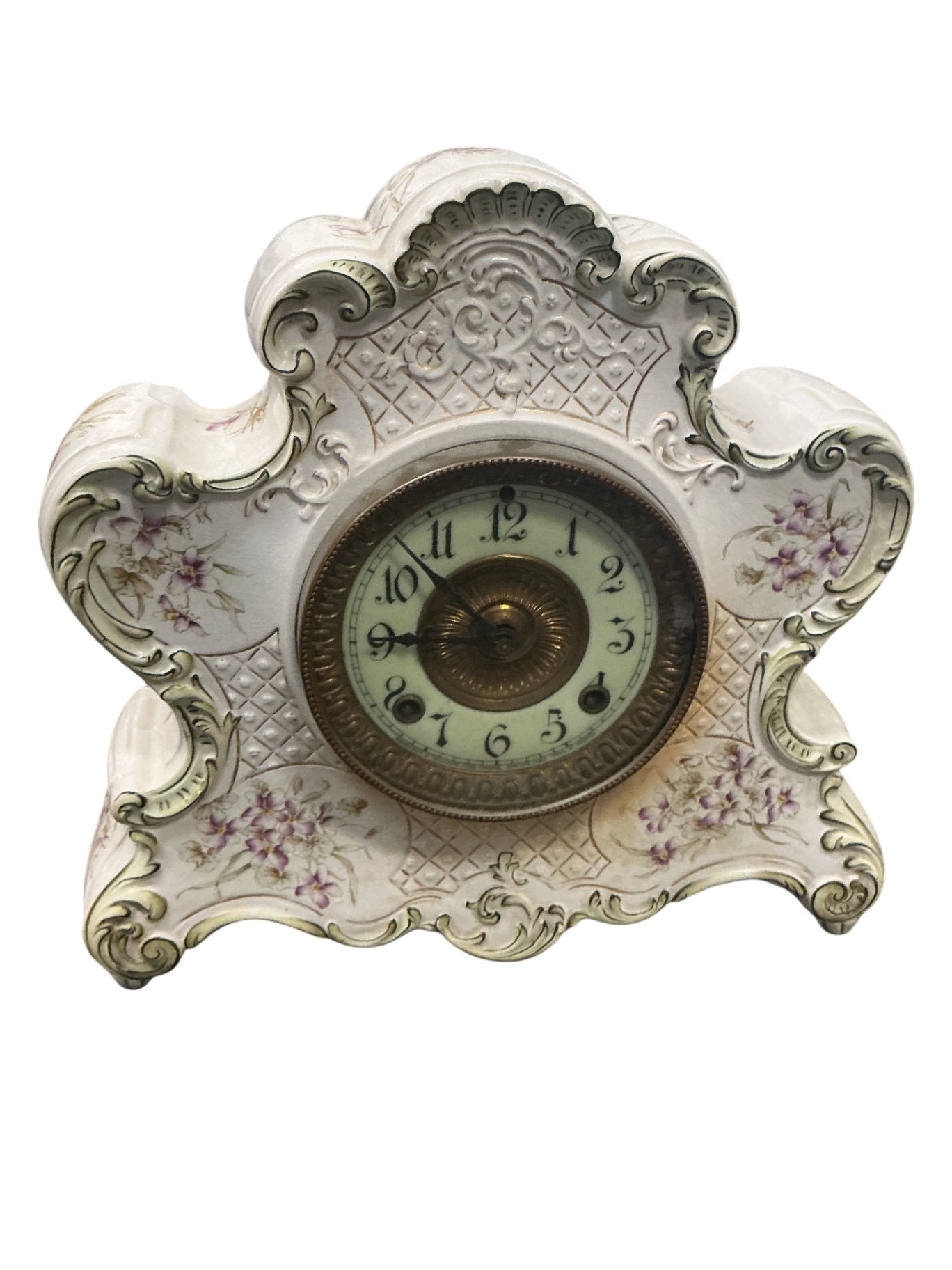 Antique Dresden Porcelain 8-Day Cathedral Bell Strike Mantel Clock for American Wringer Co.