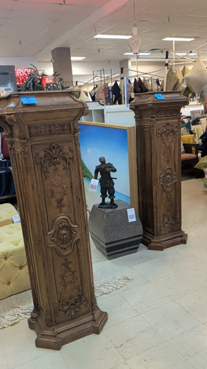 COLLECTED French Antique Carved Oak Pilasters PAIR (Hollow?) 18th - 20th Century H61 x W22 x D13