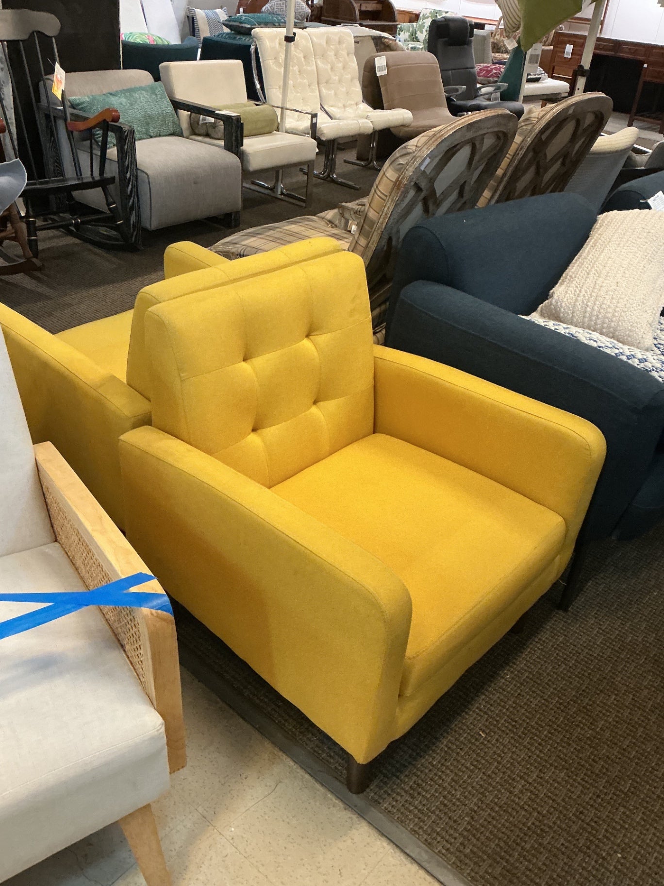 Yellow Tufted Accent Chairs (pair)