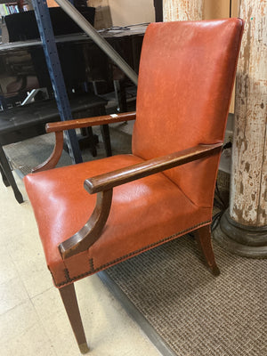 Vintage Wooden Nailhead Leather Armchair