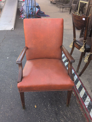 Vintage Wooden Nailhead Leather Armchair