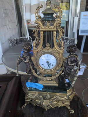 vintage Italian Empire-style or Victorian-style figural mantel clock,