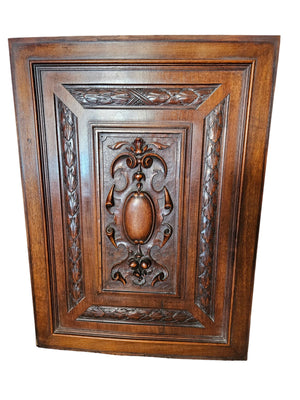 French Walnut Carved Relief Panel 19th Century (Central Cartouche) 23.5" x 17.5"