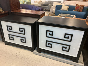 1940s Kittinger “Mandarin” Greek Key 3 Drawer Dressers (Pair) – 34”W x 39”