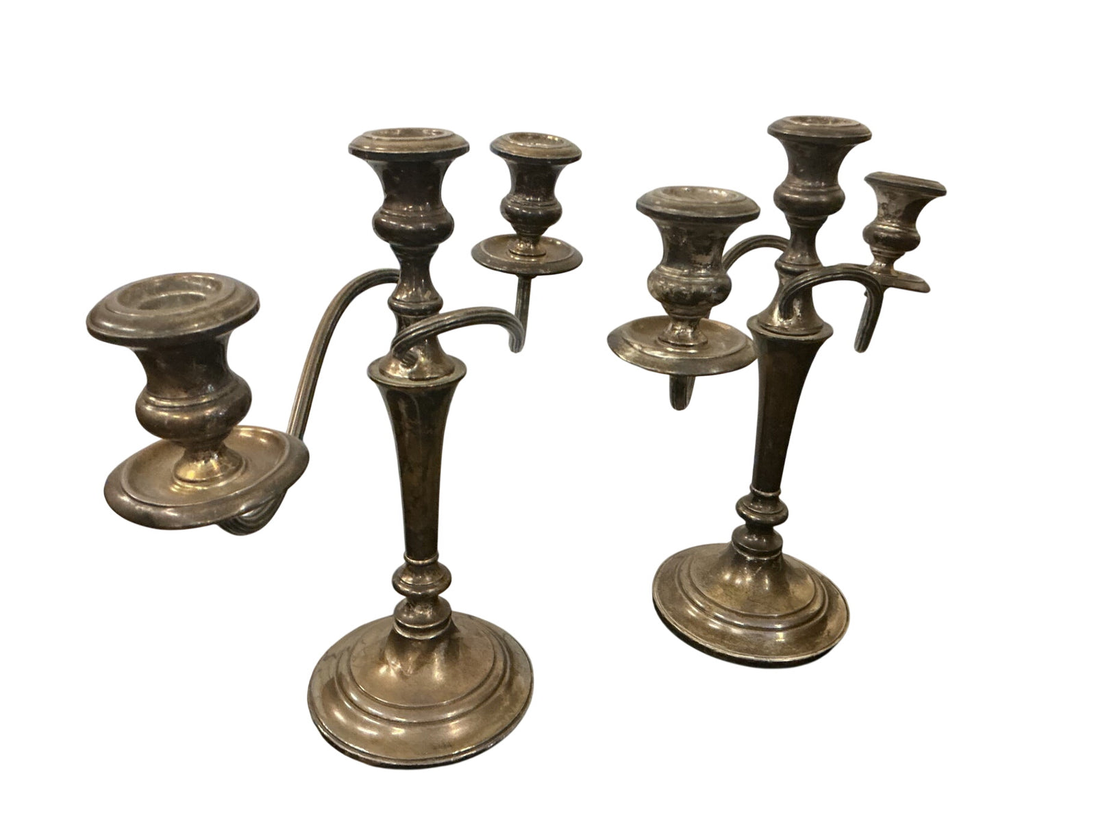 Vintage Sterling Silver Three-Light Candelabras Pair
