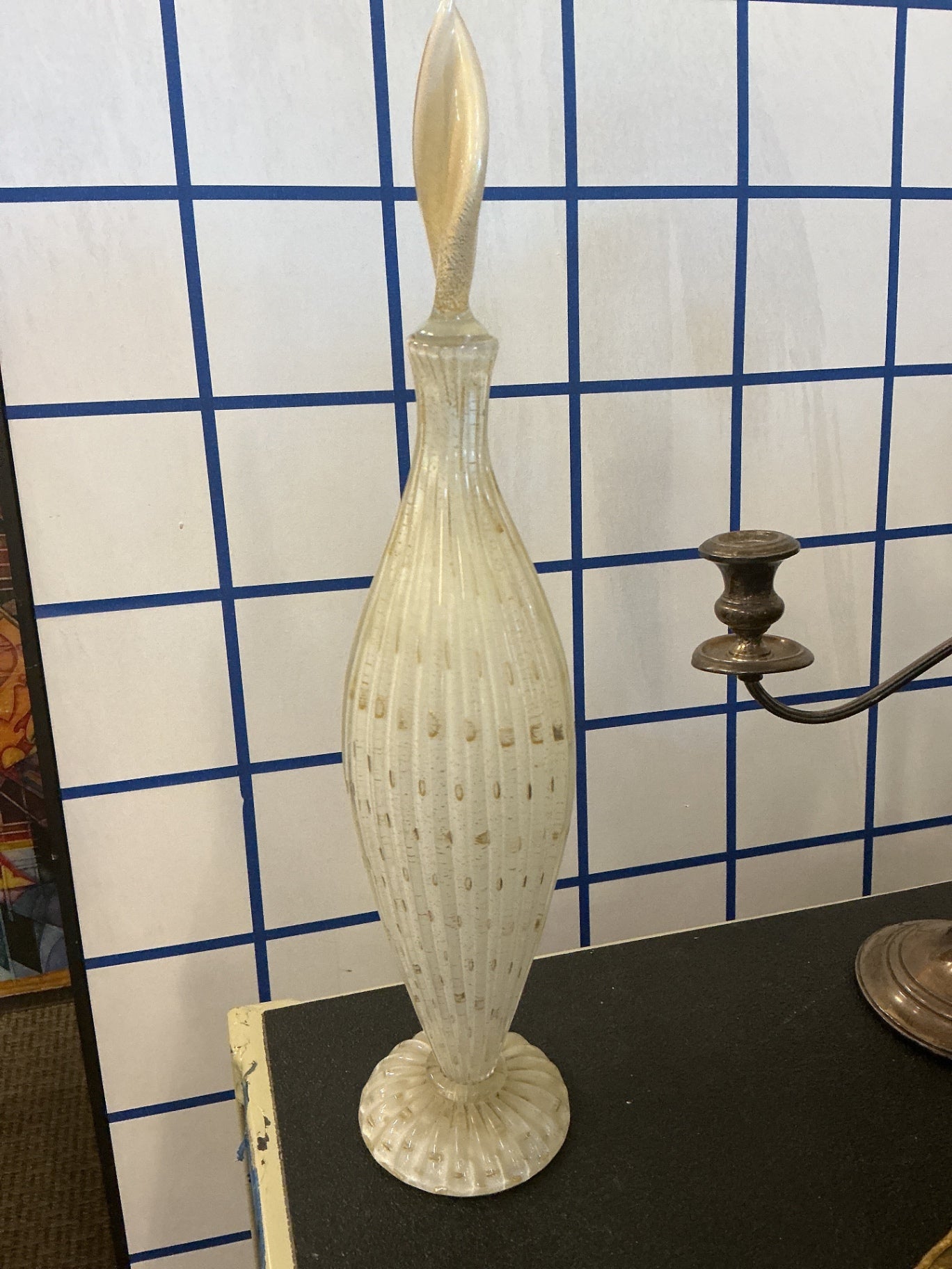 Vintage Murano  Art Glass Decanter with Leaf Stopper 21" H