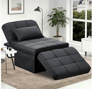 Dark Gray Tufted Convertible 4 In 1 Ottoman Chair Lounge Sofa Twin Bed With Pillow 34” x 25.5”