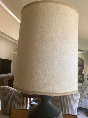 Green and gray brutalist textured ceramic table lamp