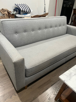 Gray Tufted Mid Century Style Wooden Peg Leg Accent Chair (Matches Sofa) 33” x 34.5”