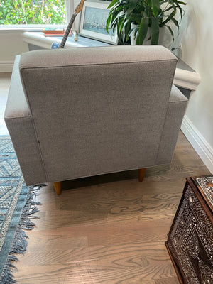 Gray Tufted Mid Century Style Wooden Peg Leg Sofa 72” x 33”