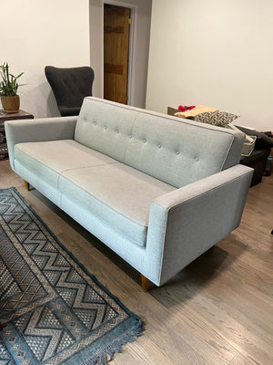 Gray Tufted Mid Century Style Wooden Peg Leg Accent Chair (Matches Sofa) 33” x 34.5”