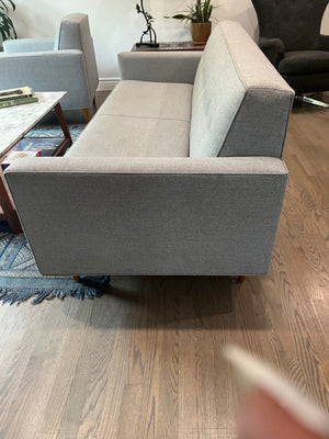 Gray Tufted Mid Century Style Wooden Peg Leg Accent Chair (Matches Sofa) 33” x 34.5”