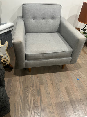 Gray Tufted Mid Century Style Wooden Peg Leg Sofa 72” x 33”