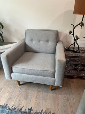 Gray Tufted Mid Century Style Wooden Peg Leg Sofa 72” x 33”