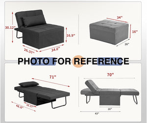 Dark Gray Tufted Convertible 4 In 1 Ottoman Chair Lounge Sofa Twin Bed With Pillow 34” x 25.5”