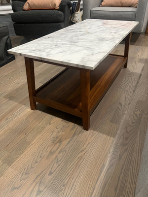 2 Tiered Coffee Table With Faux Marble Top & Wooden Frame