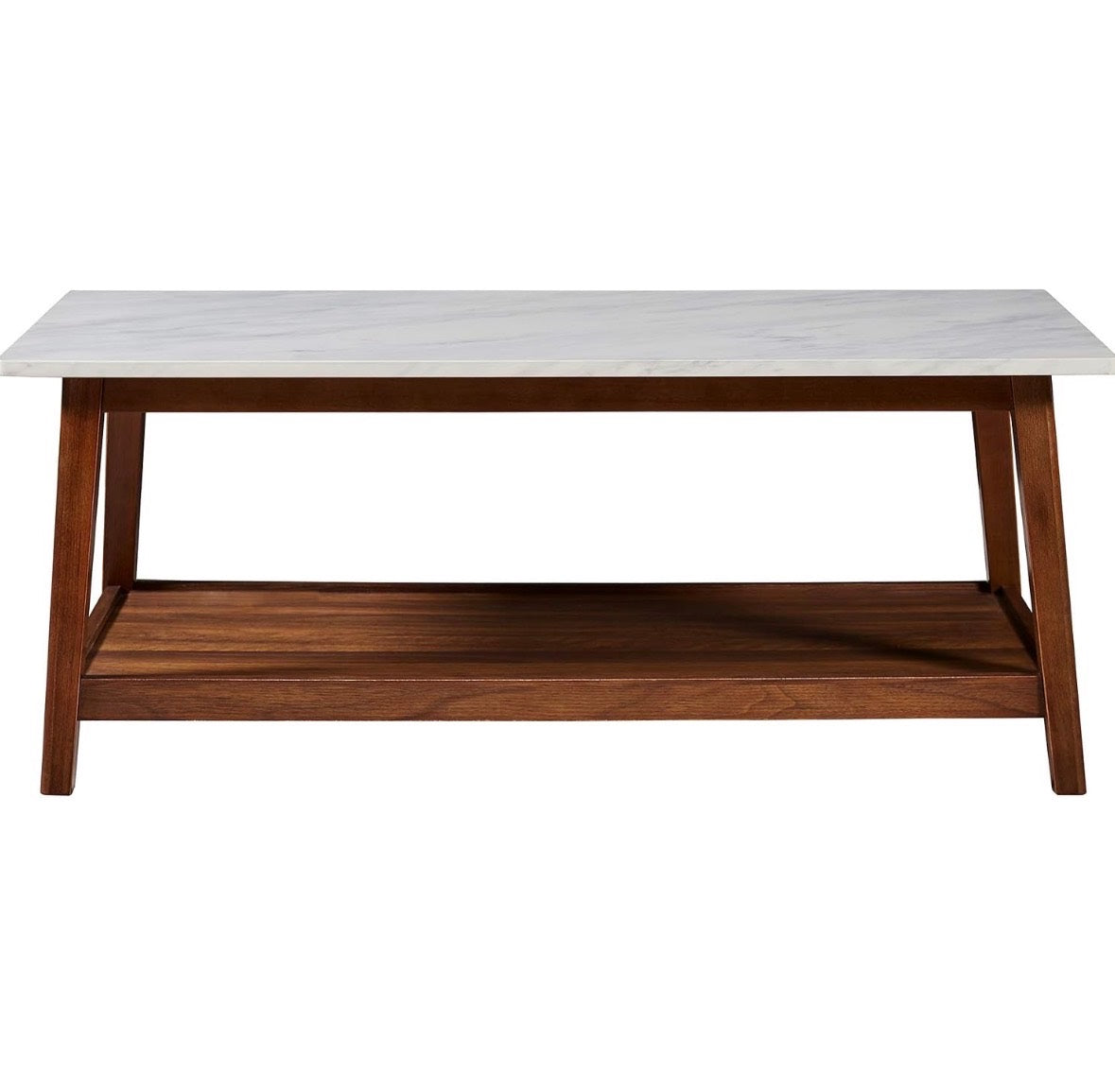 2 Tiered Coffee Table With Faux Marble Top & Wooden Frame