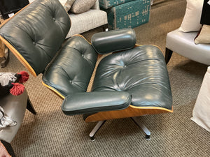 Authentic Herman Miller Eames 670 Lounge Chair & 671 Ottoman – Evergreen Leather & Molded Plywood