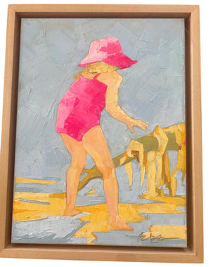 Signed Modernist Impasto Beach Figure Oil on Canvas, 9" × 12"