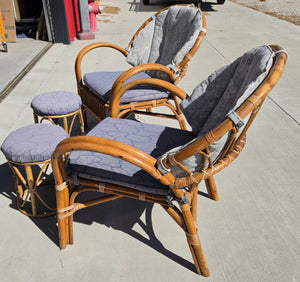 Pair of Rattan Chairs & Footstools Upholstery / Wood