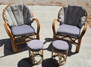 Pair of Rattan Chairs & Footstools Upholstery / Wood