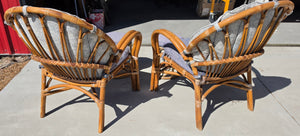 Pair of Rattan Chairs & Footstools Upholstery / Wood