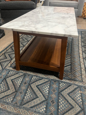 2 Tiered Coffee Table With Faux Marble Top & Wooden Frame