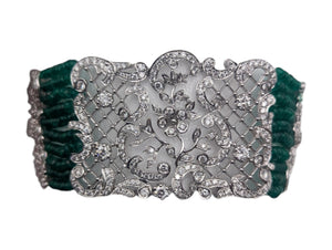 Bracelet 18k White Gold w/ Diamonds & Beaded Emeralds