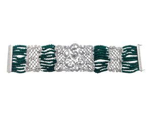 Bracelet 18k White Gold w/ Diamonds & Beaded Emeralds