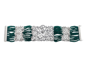 Bracelet 18k White Gold w/ Diamonds & Beaded Emeralds
