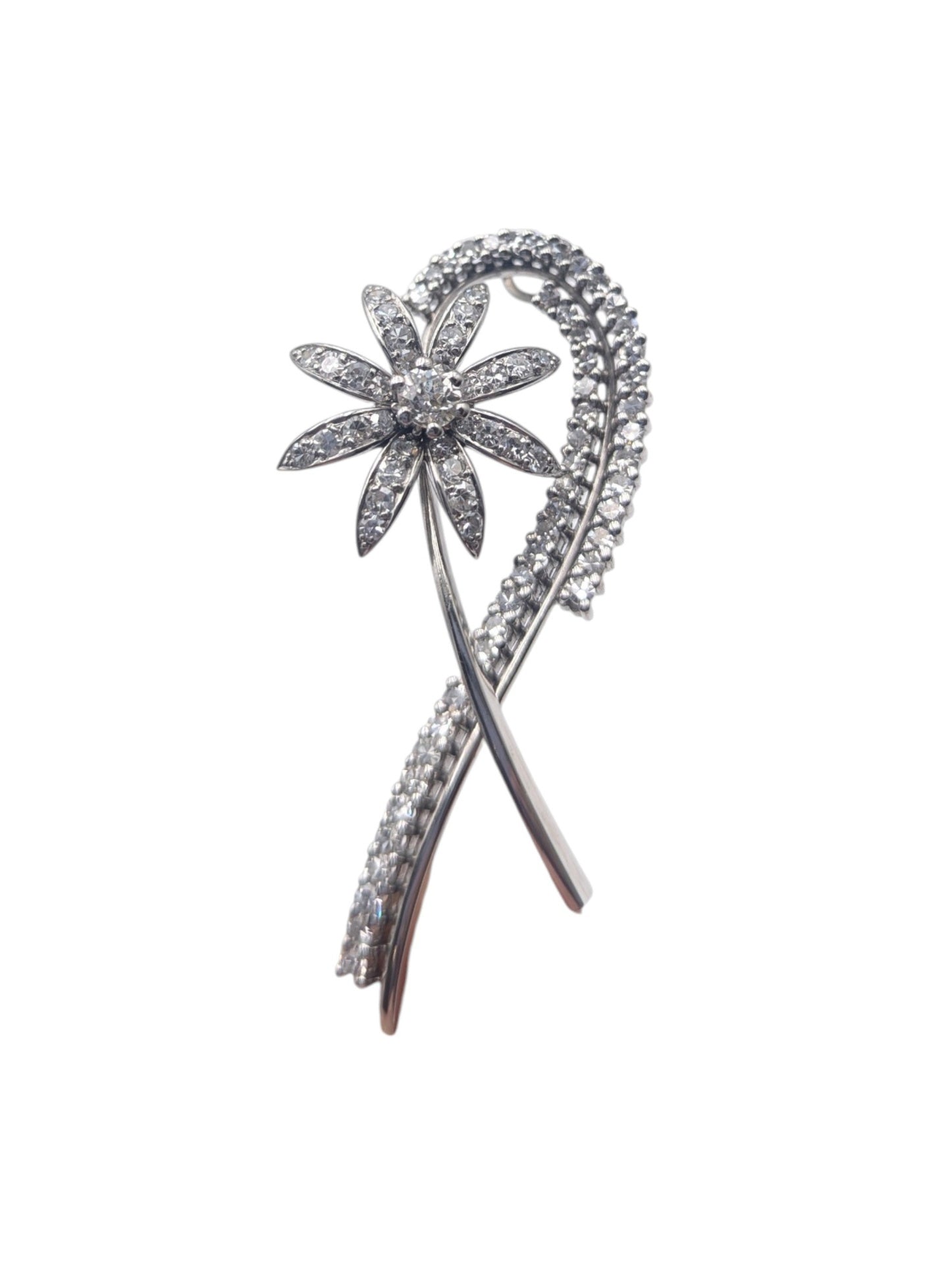 Pendant 18k White Gold w/ Diamonds Flower Looped Shape