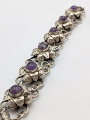Bracelet Sterling Silver w/ Amethyst Flowers TAXCO