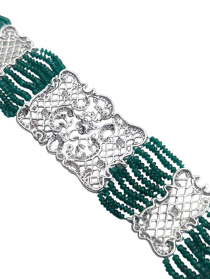 Bracelet 18k White Gold w/ Diamonds & Beaded Emeralds
