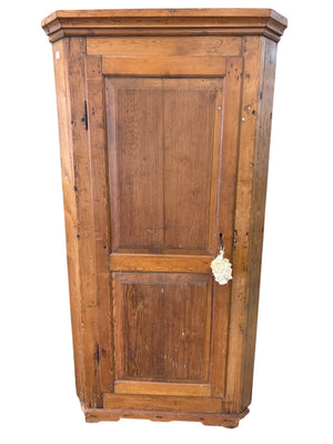 Danish Christian VII Corner Cupboard Hand Made Pine Reeded Door Panel Circa 1806 75” x 39” x 25”