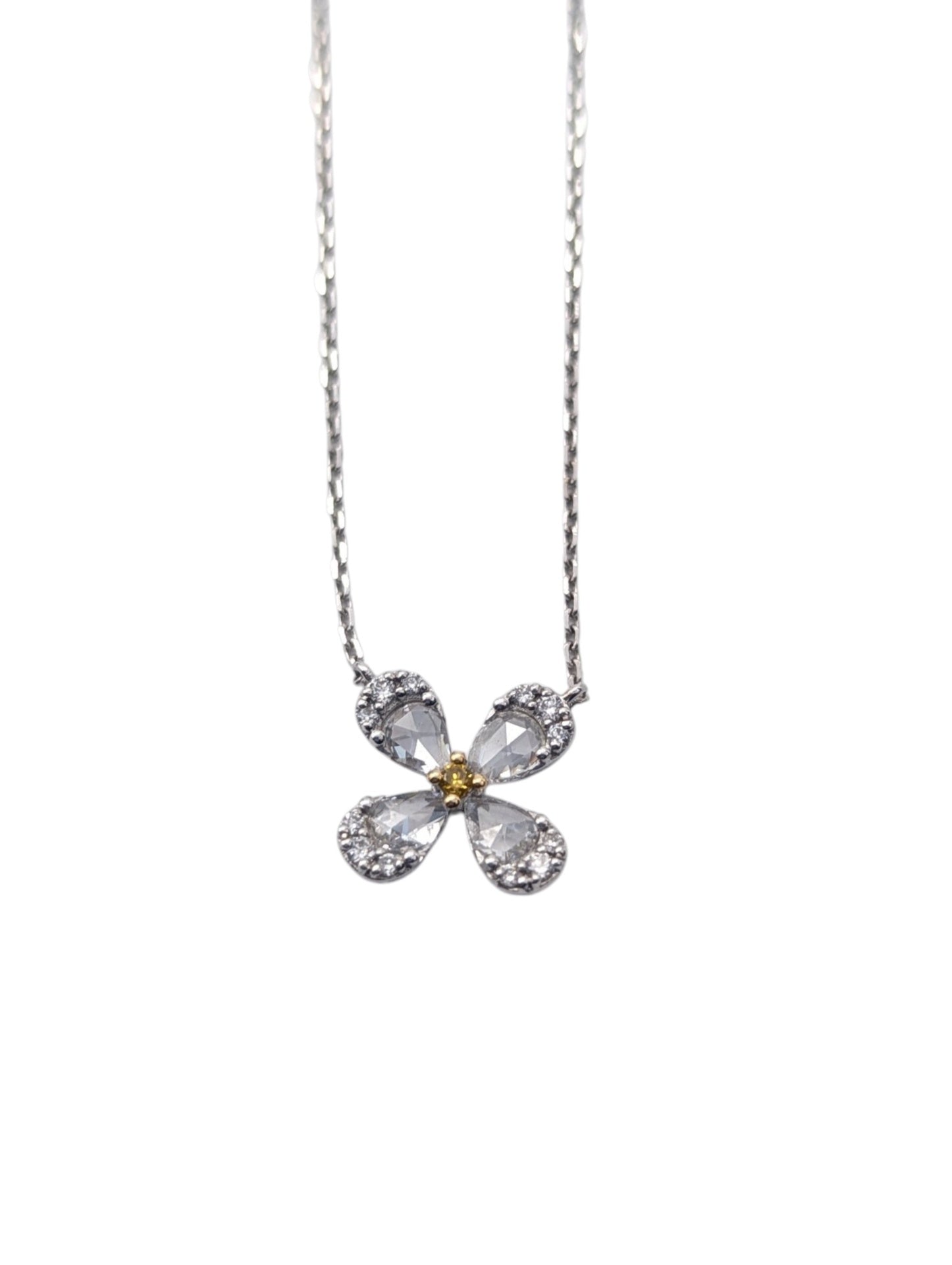 Necklace 18k White & Yellow Gold w/ Diamonds Flower # 1