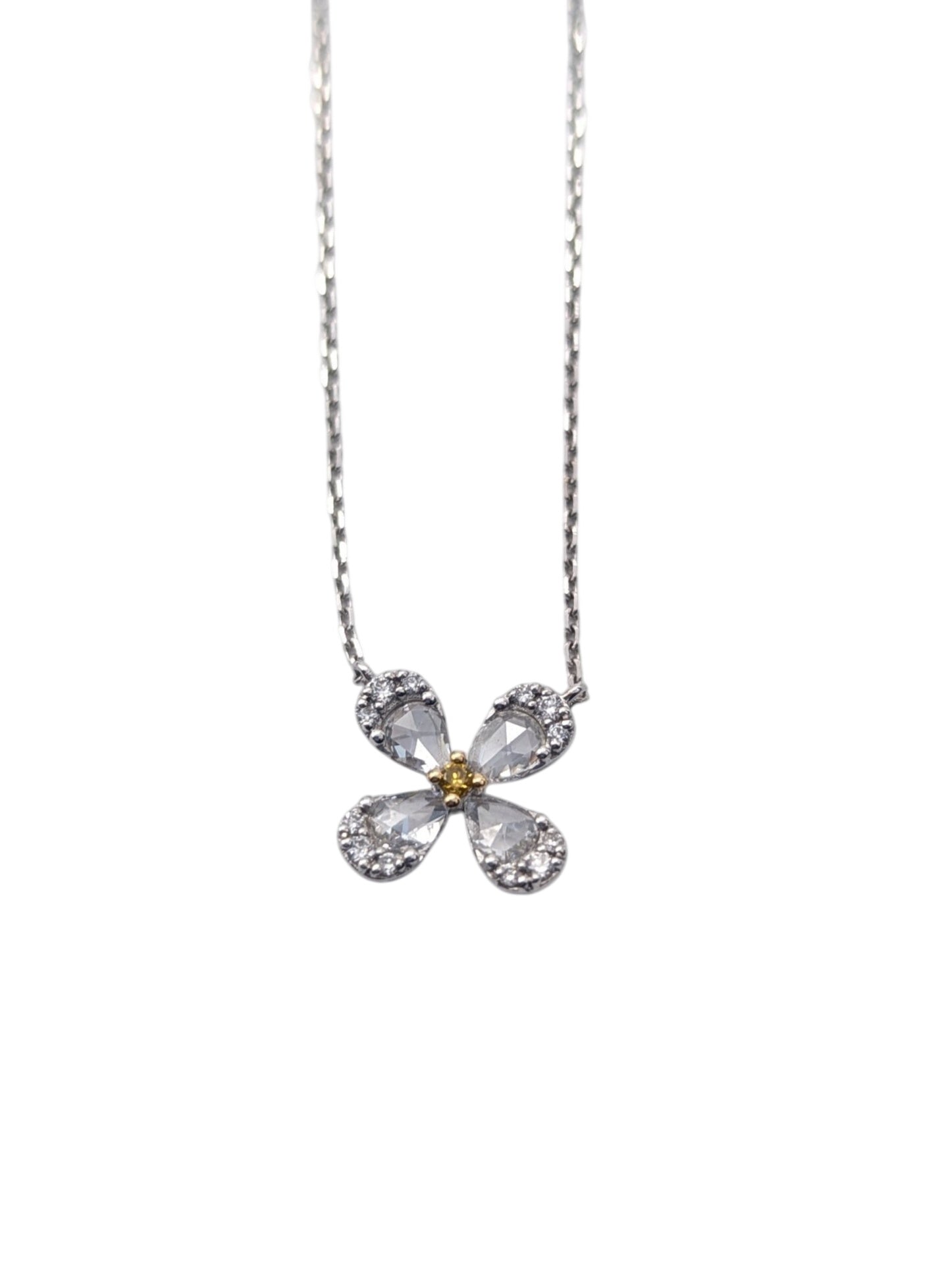 Necklace 18k White & Yellow Gold w/ Diamonds Flower # 1