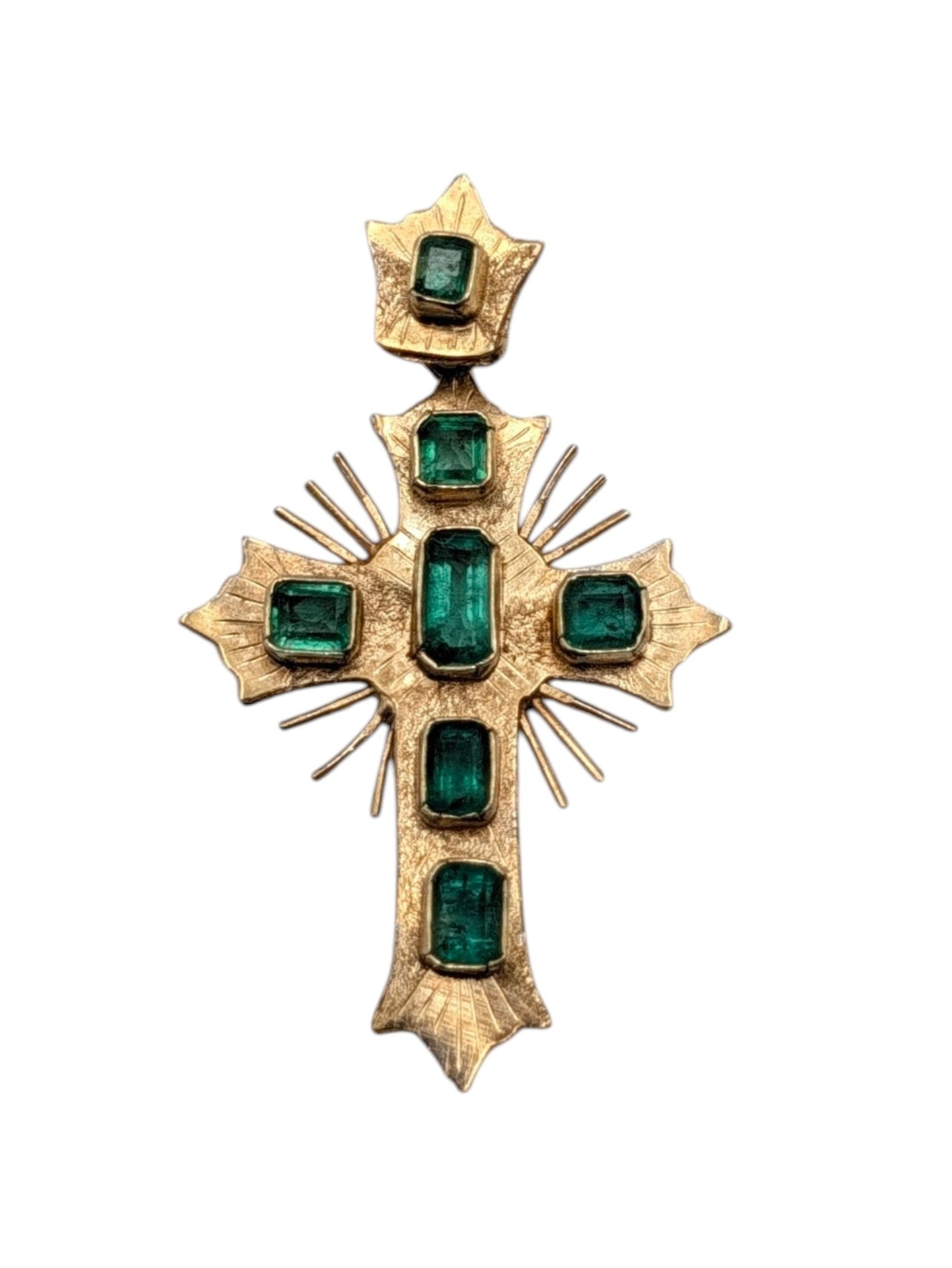 Pendant 18k Yellow Gold Cross w/ Emeralds