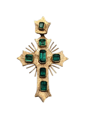 Pendant 18k Yellow Gold Cross w/ Emeralds