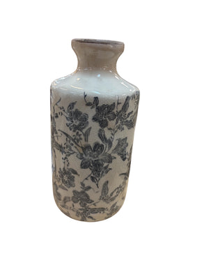 Gray And White Floral Ceramic 11” Vase