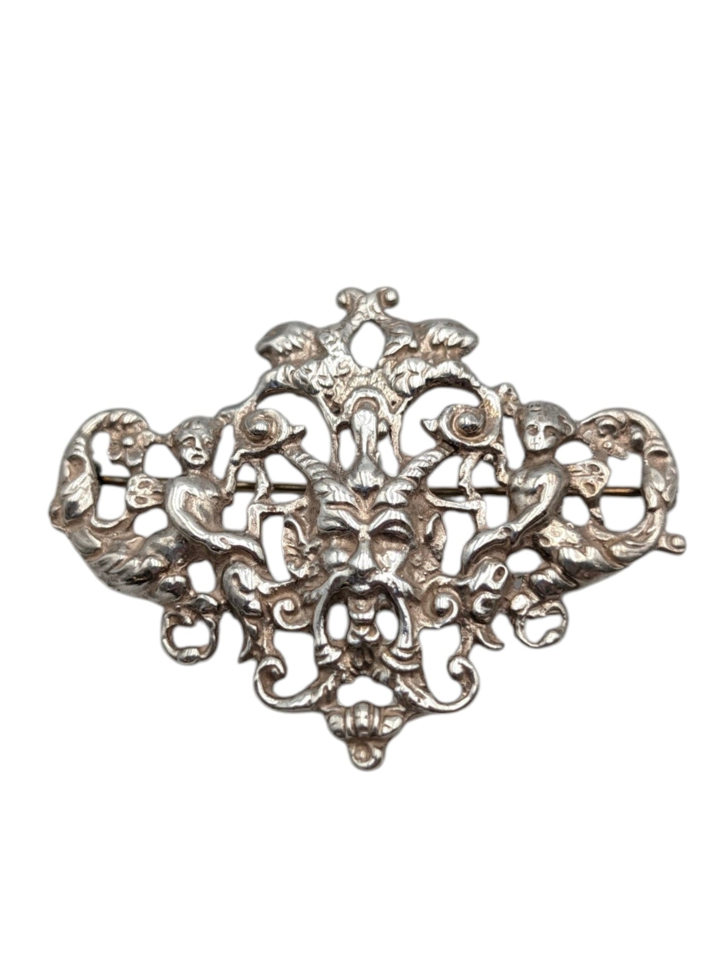 Brooch Sterling Silver Face w/ Angels