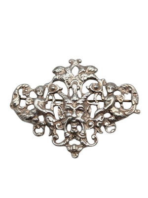 Brooch Sterling Silver Face w/ Angels