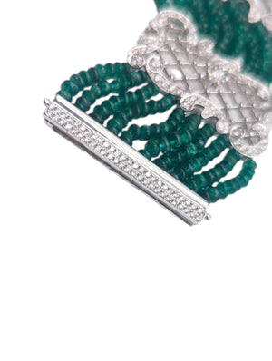 Bracelet 18k White Gold w/ Diamonds & Beaded Emeralds