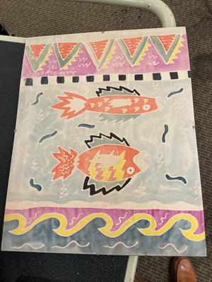 Judith Geiger Signed “Fish” Folk Art Painting, 11" x 14"