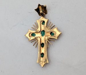 Pendant 18k Yellow Gold Cross w/ Emeralds