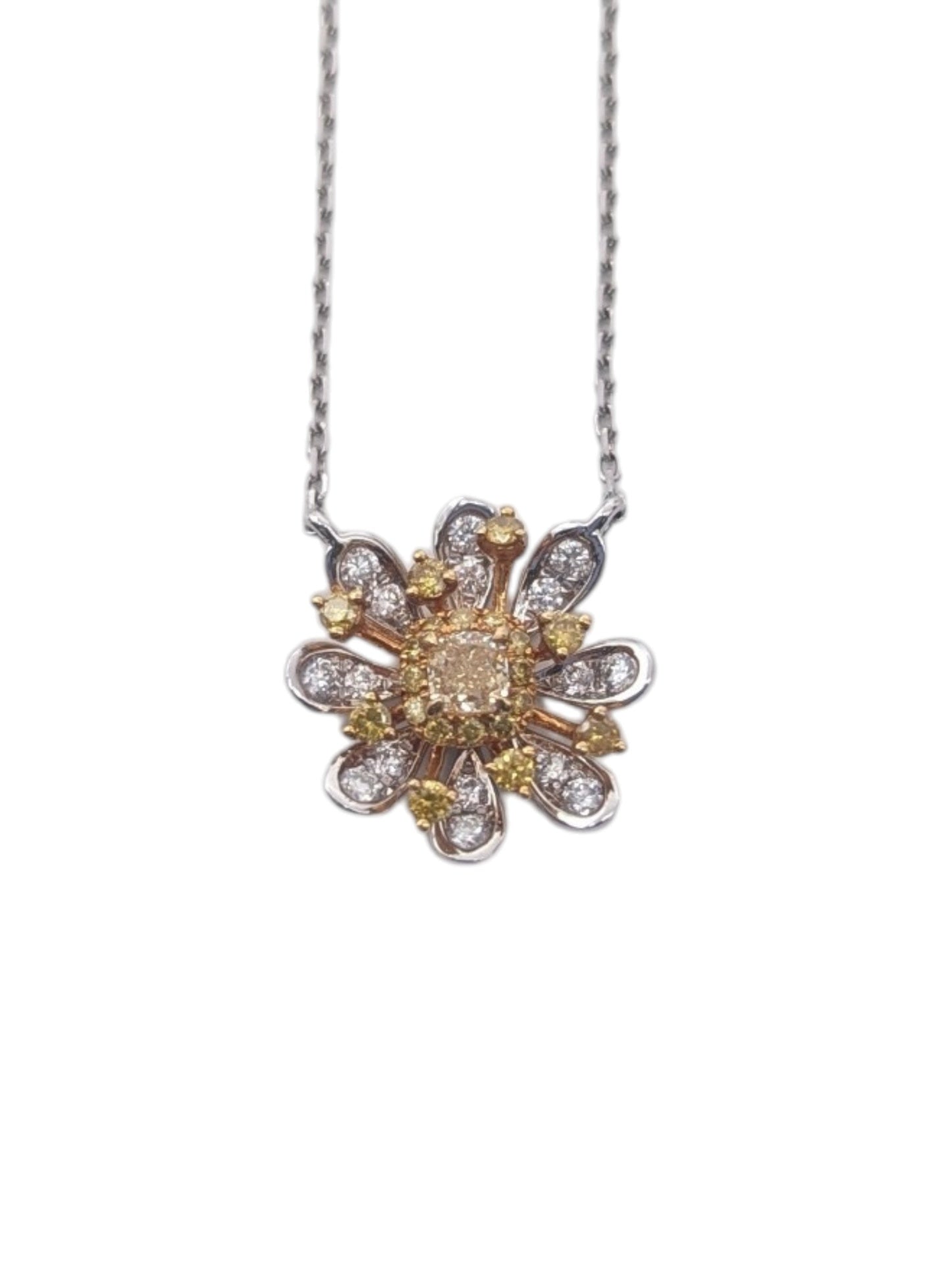 Necklace 18k White & Yellow Gold w/ Diamonds Flower # 4