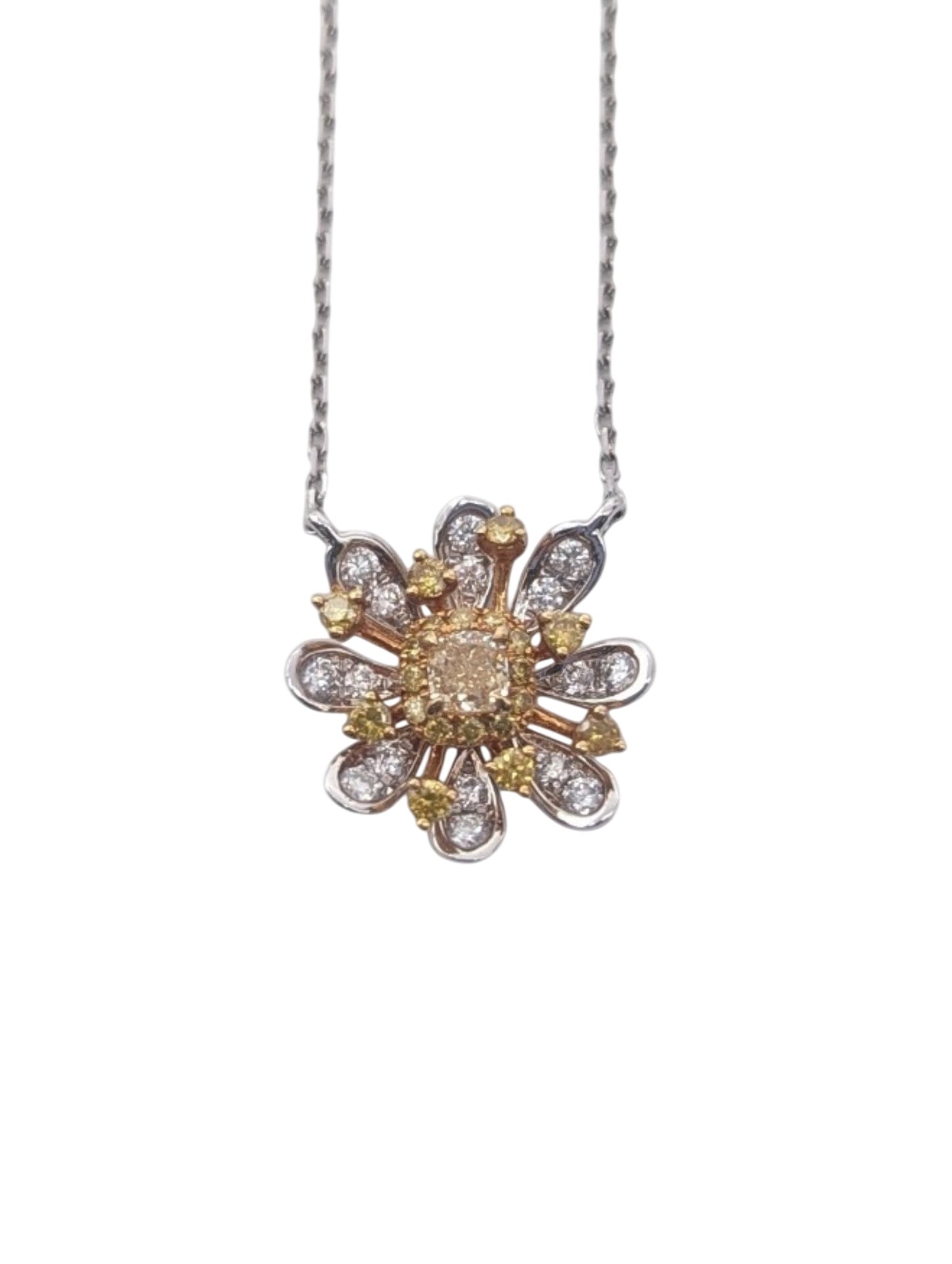 Necklace 18k White & Yellow Gold w/ Diamonds Flower # 4