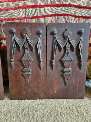 French Walnut Carved Relief Panel 19th Century (Swag Motif) PAIR (7" x 14" each)